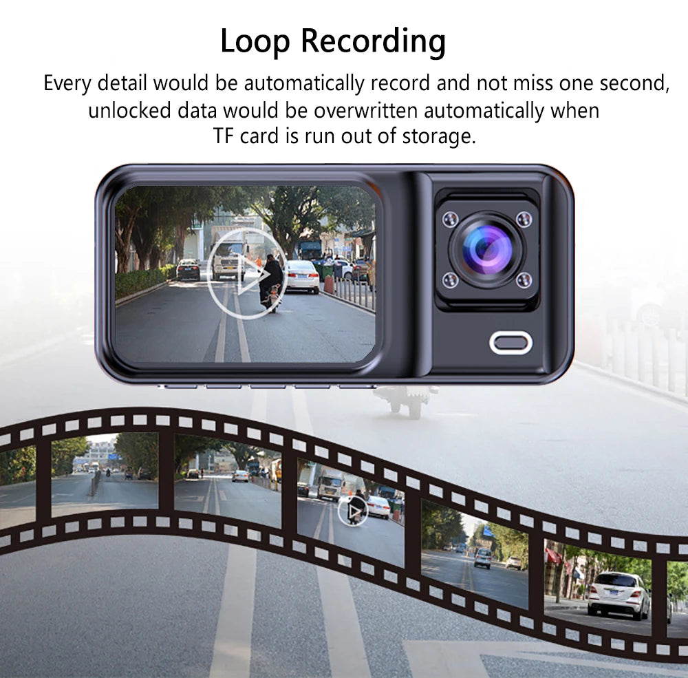 3 Channel Dash Cam for Cars  Black Box 1080P Video Recorder Rear View Camera for Vehicle