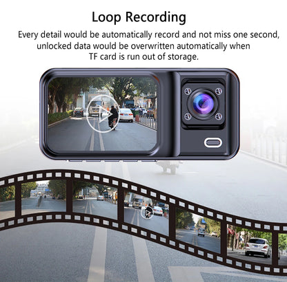 3 Channel Dash Cam for Cars  Black Box 1080P Video Recorder Rear View Camera for Vehicle